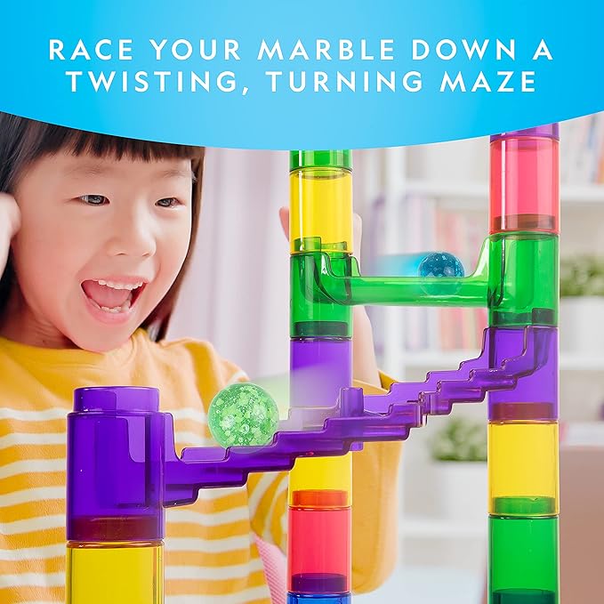 NATIONAL GEOGRAPHIC Glowing Marble Run – 150 Piece Construction Set with 30 Glow in The Dark Glass Marbles & Storage Bag, STEM Gifts for Boys and Girls, Building Project Toy (Amazon Exclusive)