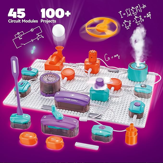 Circuit Board for Kids, SMILESSKIDDO 45 PCS DIY Electronics Exploration Kit with 100+ Projects, Physics Science Experiments Kit, School Family STEM Kits Educational Toy Gift for Kids 6+