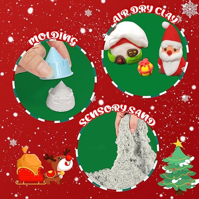 Christmas Sensory Bin,Snowman Making Kit for Kids,Christmas DIY Modeling Clay Making Kit,Xmas Sensory Toys for Holiday with Play Sand for Toddlers,Christmas Kids Toys Gift