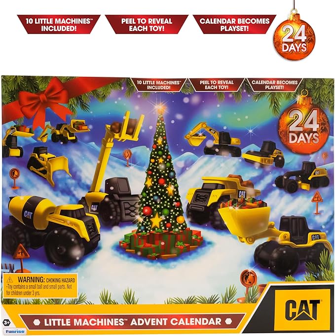 CAT Construction Toys, Little Machines Advent Calendar - Kids Toys for Ages 3 and Up - 24 Piece Set with 10 Little Machines Vehicles & Magic Insta-Dirt!