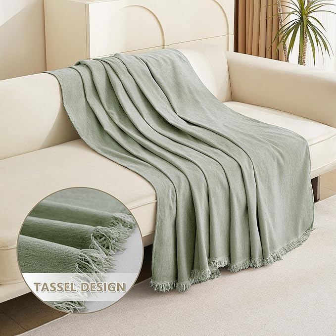 MYSKY HOME Easy Fitted Couch Cover for Dogs Stain Resistant Couch Cover Sage Sofa Covers for 2 Cushion Couch Multi-Use Sectional Couch Cover for Loveseat Universal Tassel Sofa Throw 91"X 118"