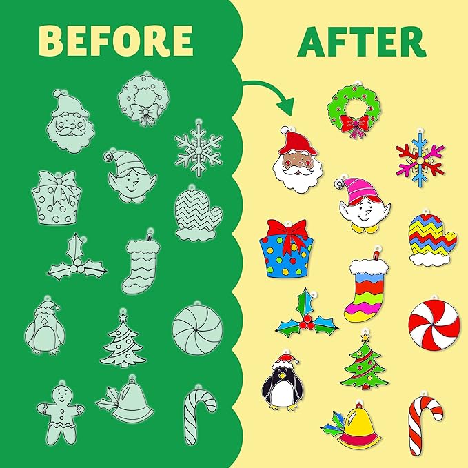 JOYIN Christmas 18 PCS Window Sun Catchers DIY Paint Art and Craft Kit, Make Your Own Window Clings for Christmas Holiday Decorations,Kids Art Project