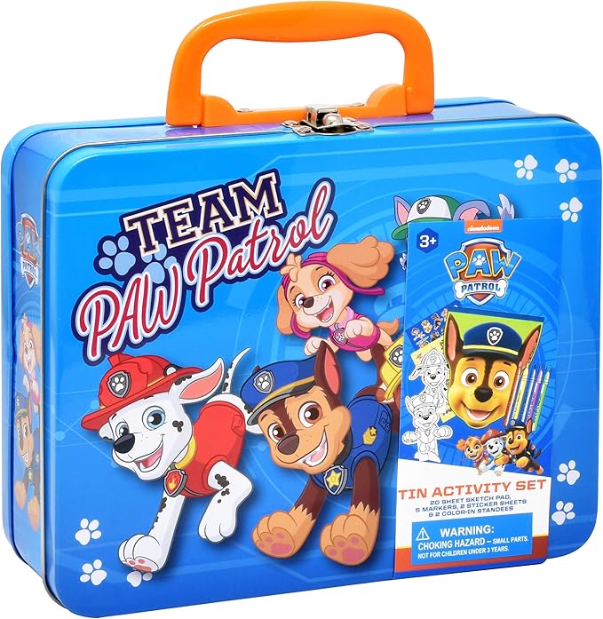 Paw Patrol Coloring and Activity Tin Box, Includes Markers, Stickers, Mess Free Crafts Color Kit in Tin Box, for Toddlers, Boys and Kids