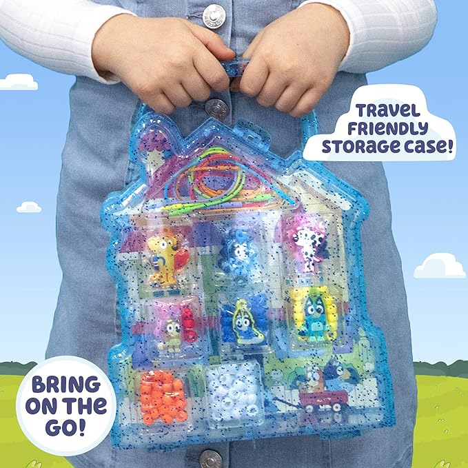 Horizon Group USA Friendship Jewelry Kit, Create Bracelets & Necklaces With 150 Beads & 6 Charms, Bluey Storage Case Included, Gifts for Kids