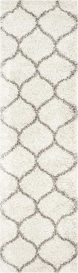 SAFAVIEH Hudson Shag Collection Runner Rug - 2'3" x 12', Ivory & Grey, Moroccan Trellis Design, Non-Shedding & Easy Care, 2-inch Thick Ideal for High Traffic Areas in Living Room, Bedroom (SGH280A)