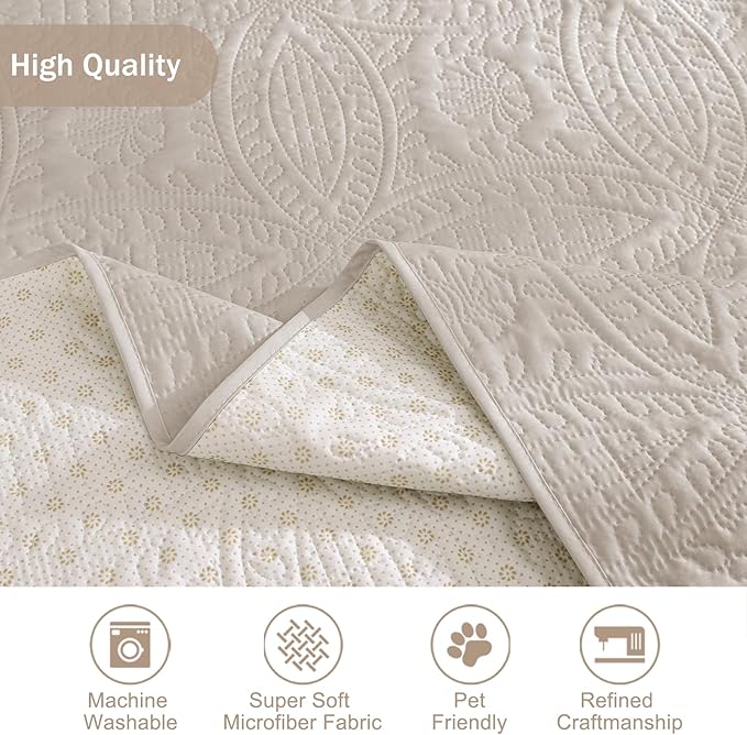 Soft Quilted Couch Cover with Pockets for Extra-Large Sofa, Anti-Slip Sofa Covers Washable for 3 Cushion Pet Friendly, Oversized Sofa Cover Water-Repellent (X-Large Sofa 78", Beige Cream)
