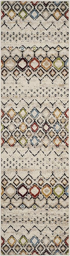 SAFAVIEH Amsterdam Collection Runner Rug - 2'3" x 16', Ivory & Multi, Moroccan Boho Design, Non-Shedding & Easy Care, Ideal for High Traffic Areas in Living Room, Bedroom (AMS108K)