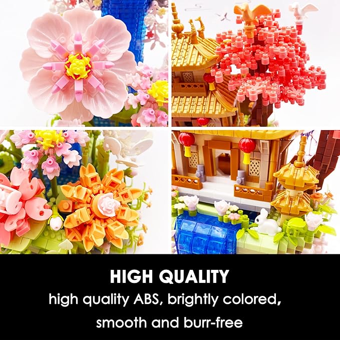 Micro Building Blocks Sets，Chinese Flower House Architecture and Cherry Blossom Bonsai Tree Building Toys for Adults，Japanese Sakura House Model，Creative Mini Bricks Gift for Kids 14+，2888 PCS