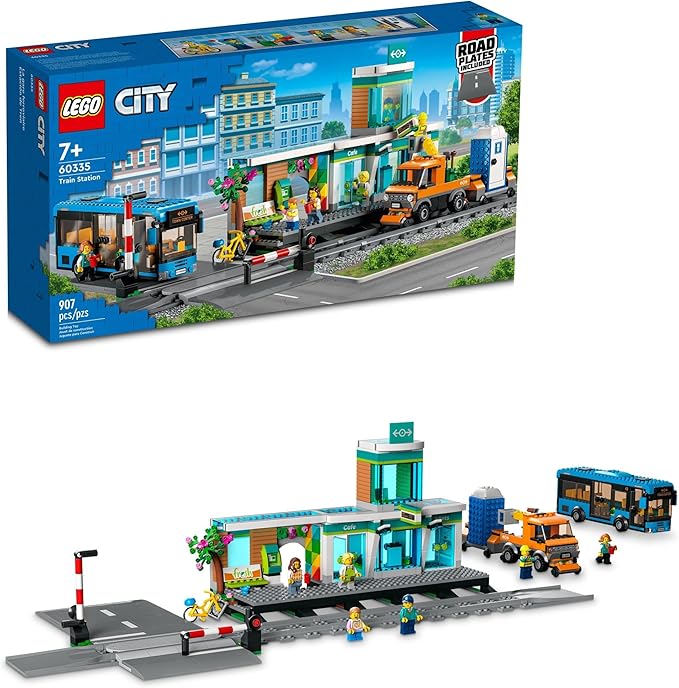 Lego City Train Station Set 60335 with Bus, Rail Truck, and Tracks, Compatible with City Sets. Pretend Play Train Set for Kids Who Love Pretend Play
