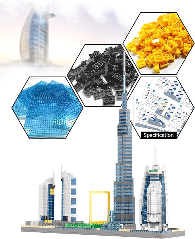 World Famous Landmarks Architecture Skylines Series Dubai Skyline Micro Building Blocks Set for Adult and Children Age of 14+ Assembly Construction 3D Toy Present Kit 2545 pcs