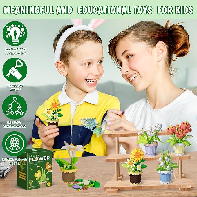 POKONBOY 12 Pack Flower Botanical Bonsai Building Set, Micro Mini Blocks Artificial Flowers DIY Plant Model for Adults, Botanical Collection Home Décor Christmas Birthday Gift (2531 Pcs)