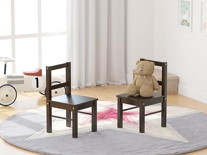 UTEX Child's Wooden Chair Pair for Play or Activity, Set of 2, Espresso …