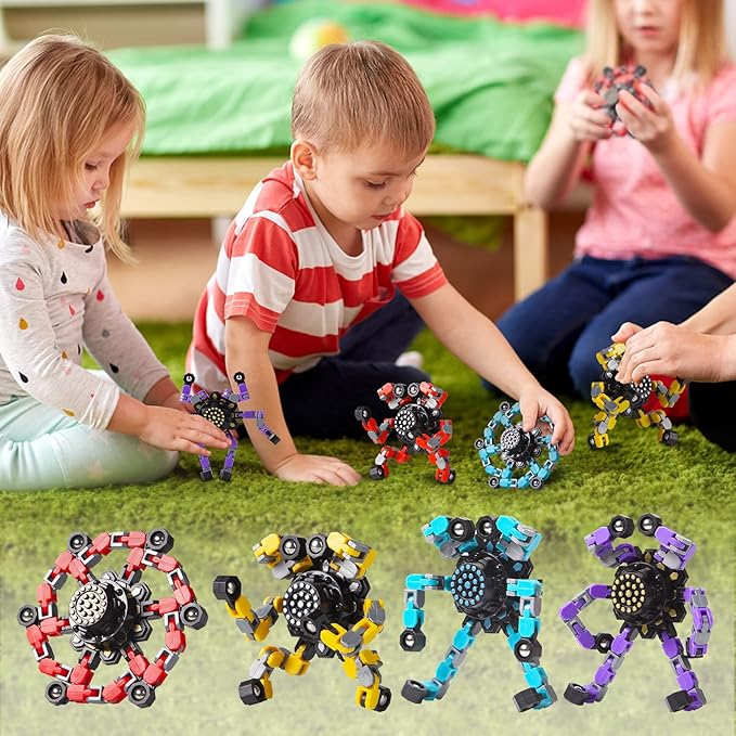 Transformable Fidget Spinners 4 Pcs for Kids and Adults Stress Relief Sensory Toys for Boys and Girls Fingertip Gyros for ADHD Autism for Kids Valentines Day Gifts (Fidget Toy 4pc)