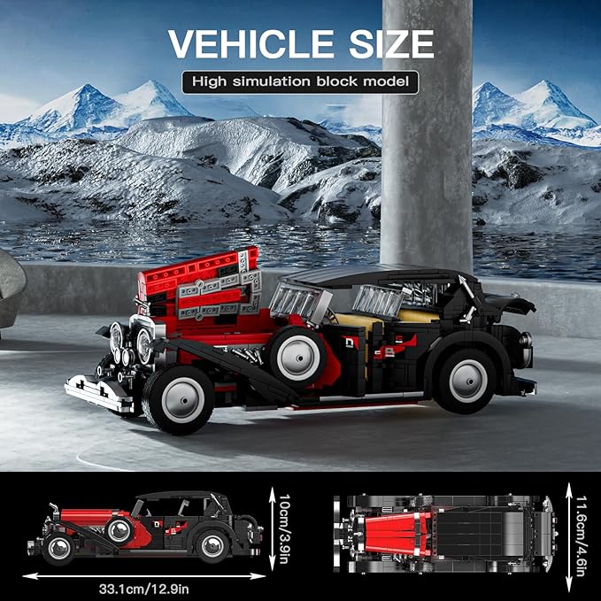 Mould King Classic Car Building Sets, 10114 Vintage Car Model Build and Display, Collectible Retro Antique Vehicle Toys, Car Kits for Adults and Boys Girls Kids Aged 14+(1380 Pieces)