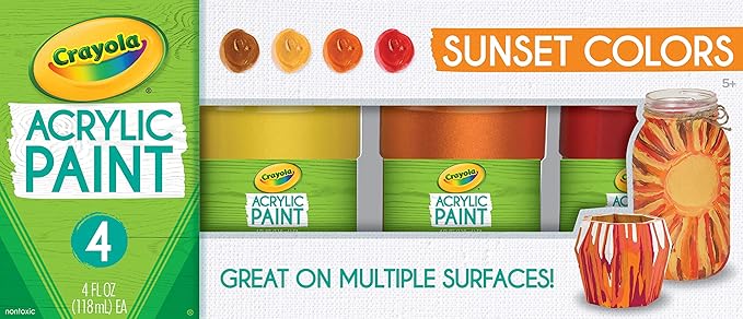 Crayola Paint Set in Sunset Colors, Multi-Surface Craft Paints, Painting Supplies, 4 Count