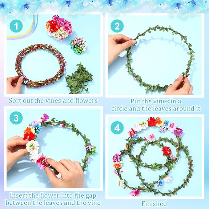 Syhood Mini Plum Blossom Crowns Making Kit, 120 Pcs Parts, Make Your Own Flower Crown Wreath Headbands and Bracelets Craft Kit Hair Accessories Handmade DIY Floral Crown Garland Kit Presents