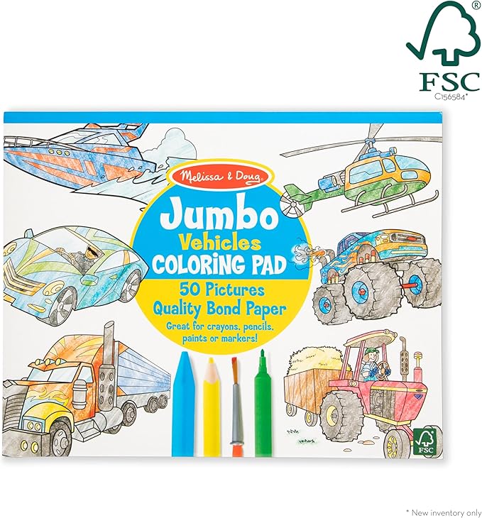 Melissa & Doug Jumbo Coloring Pad: Vehicles - 50 Pages of White Bond Paper (11 x 14 inches)