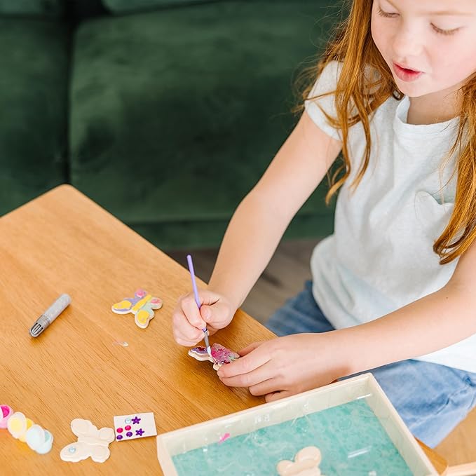 Melissa & Doug Created by Me! Wooden Butterfly Magnets Craft Kit (4 Designs, 4 Paints, Stickers, Glitter Glue)