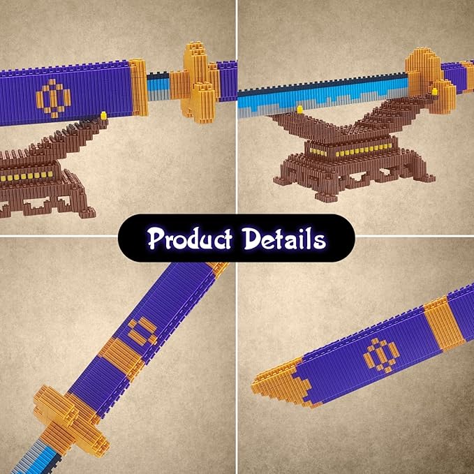 Cosplay Anime Zoro Sword Building Set Compatible with Lego, 22.8in One Piece Yamato Roronoa Katana Samurai Sword Building Blocks with Scabbard & Stand, Gift for Adult & Kid(1000+PCS)