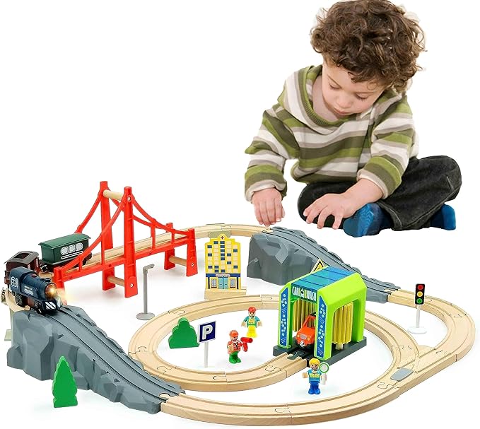 Battery Operated Train for Wooden Track, 3Pcs Motorized Train Toy for 3 4 5+Years Old Boy Girl Toddlers, Electric Trains Compatible with Thomas & Friends, Brio and Chuggington