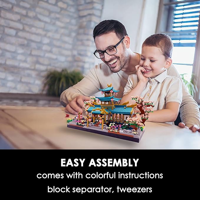 Alizdd Micro Building Blocks Set，Chinese Suzhou Garden Architecture and Cherry Blossom Bonsai Tree Building Toys for Adults，Japanese Sakura House Model，Creative Mini Bricks Gift for Kids 14+，2350 pcs