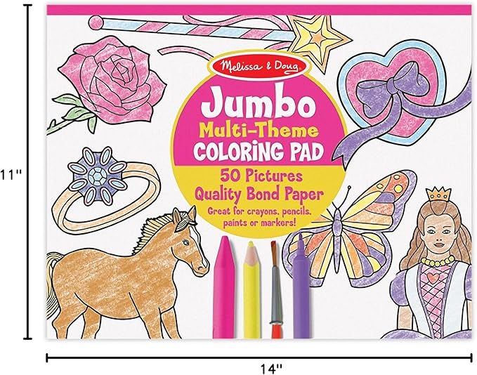 Melissa & Doug Jumbo 50-Page Kids' Coloring Pad - Horses, Hearts, Flowers, and More - FSC Certified
