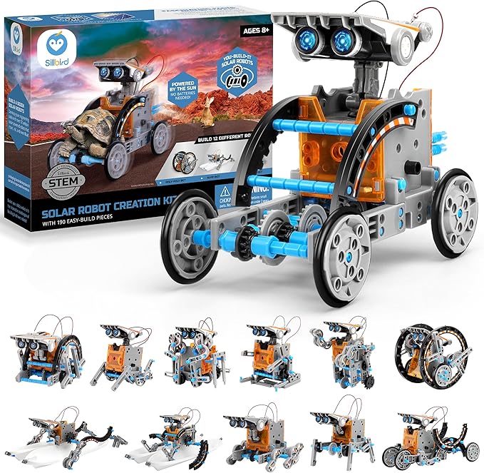 Sillbird STEM 12-in-1 Education Solar Robot Toys for Boys Ages 8-13, DIY Building Science Experiment Kit Birthday Gifts for Kids 8 9 10 11 12 13 Years Old, Solar Powered by The Sun