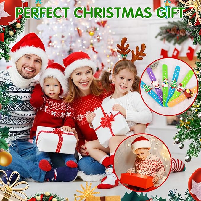 Welkin 6PCS Christmas Slap Bracelets For Kids,Colorful Silicone Bracelet, Soft and Safe Slap Bracelets Party Decorations Favors，Kids Christmas Party Gift
