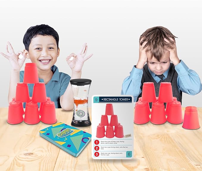 Gamie Stacking Cups Game with 18 Fun Challenges and Water Timer, 24 Stacking Cups, Sturdy Plastic, Classic Family Game, Idea for Boys and Girls Ages 3+ Olds, Tons of Fun