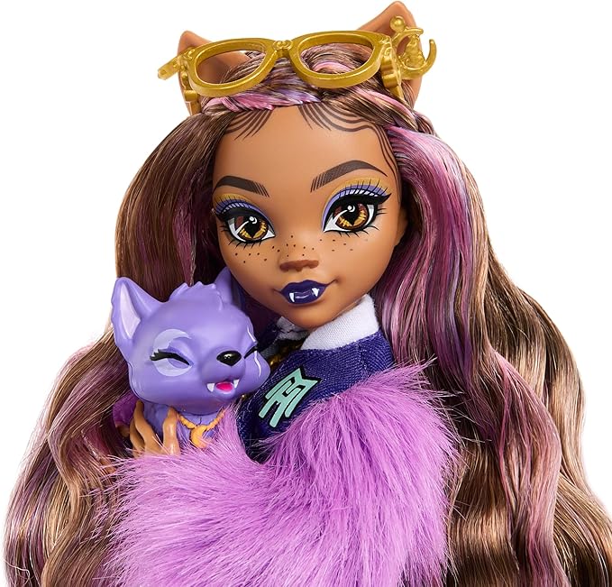 Monster High Clawdeen Wolf Doll with Pet Dog Crescent & Accessories Like Backpack, Planner, Snacks & More