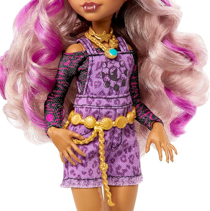 Monster High Doll, Clawdeen Wolf with Purple Streaked Hair in Signature Look with Fashion Accessories & Pet Dog Crescent