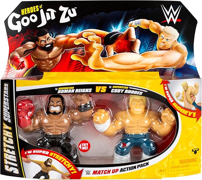 Heroes of Goo Jit Zu WWE Stretchy Superstars 2 Pack, 2 Figure Pack with Roman Reigns and Cody Rhodes, Both with Unique Superstar Gel Filling, Stretch Them Up to 3 Times Their Size