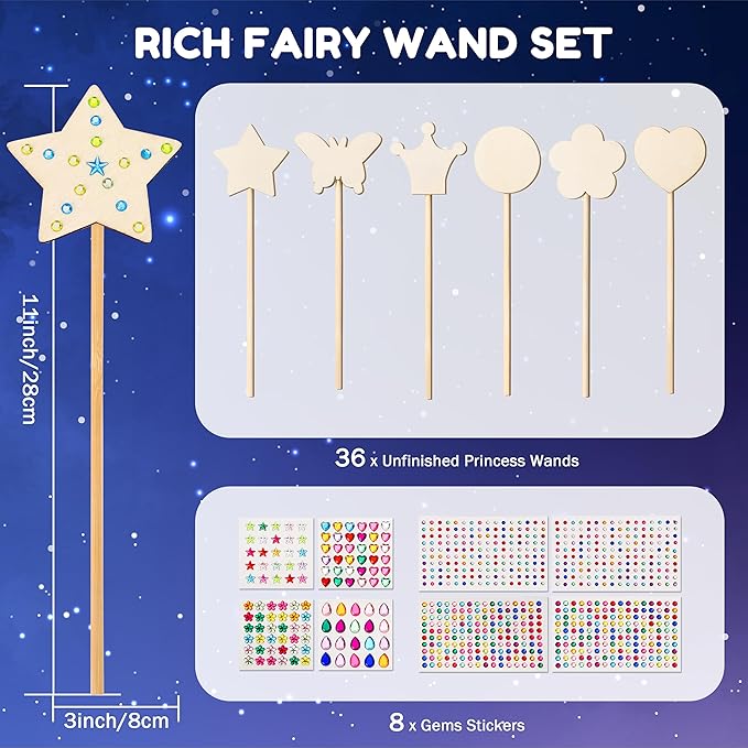Pllieay Fairy Party Decoration, 36Pcs 6 Styles Princess Fairy Wands Kit, Fairy Wand Princess Wand for Girls Makes Your Own Princess Wand and Party Supplies