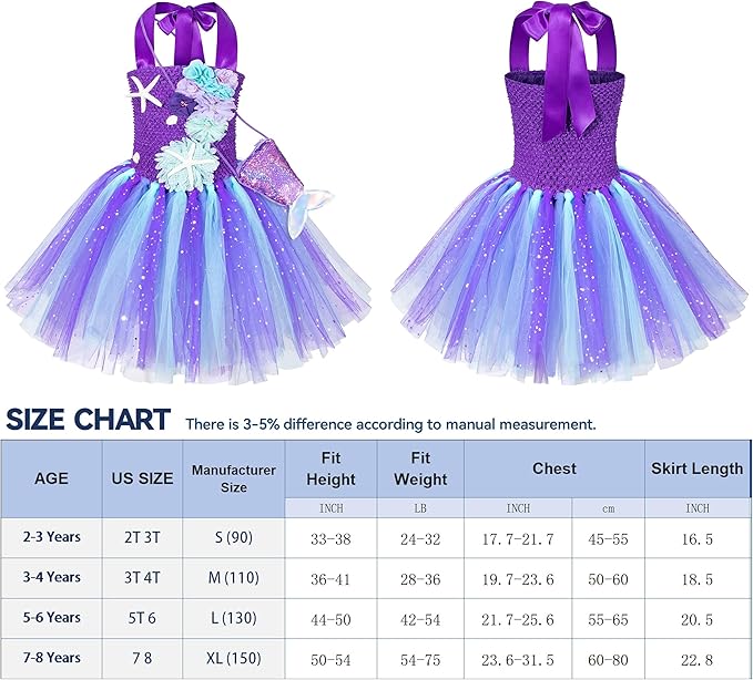Little Mermaid Tutu Dress for Girls - Princess Mermaid Ariel Costume with Accessories