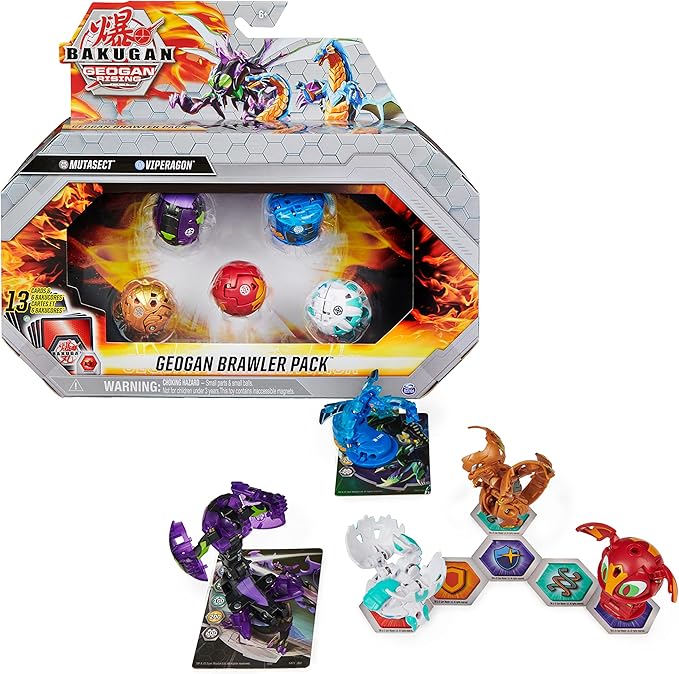 Bakugan Geogan Brawler 5-Pack, Exclusive Mutasect and Viperagon Geogan and 3 Collectible Action Figures, Kids Toys for Boys