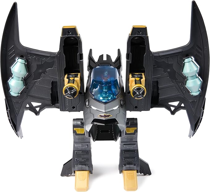 DC Comics, Metal Force Transforming Batwing, 2-in-1 Playset, Includes Batman and Superman Figures, with Projectiles and Character Cards, Kids Toy for Boys and Girls Ages 4+
