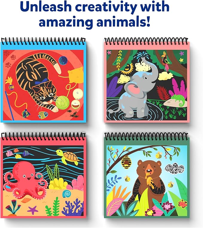 Skillmatics Magical Scratch Art Book for Kids - Animals, Craft Kits & Supplies, DIY Activity & Stickers, Gifts for Toddlers, Girls & Boys Ages 3, 4, 5, 6, 7, 8, Travel Toys