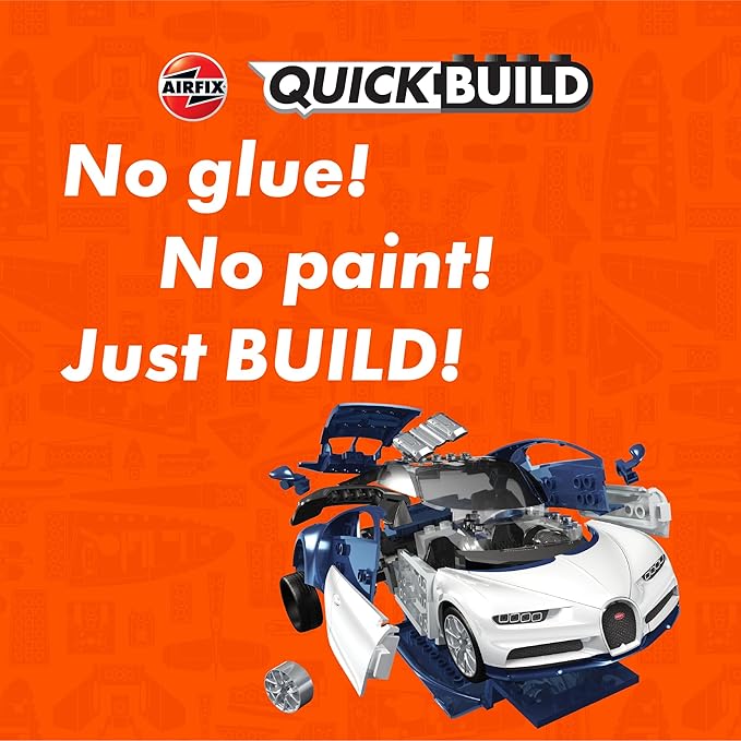 Airfix Quickbuild Bugatti Chiron Brick Building Plastic Model Kit Car J6044,Blue