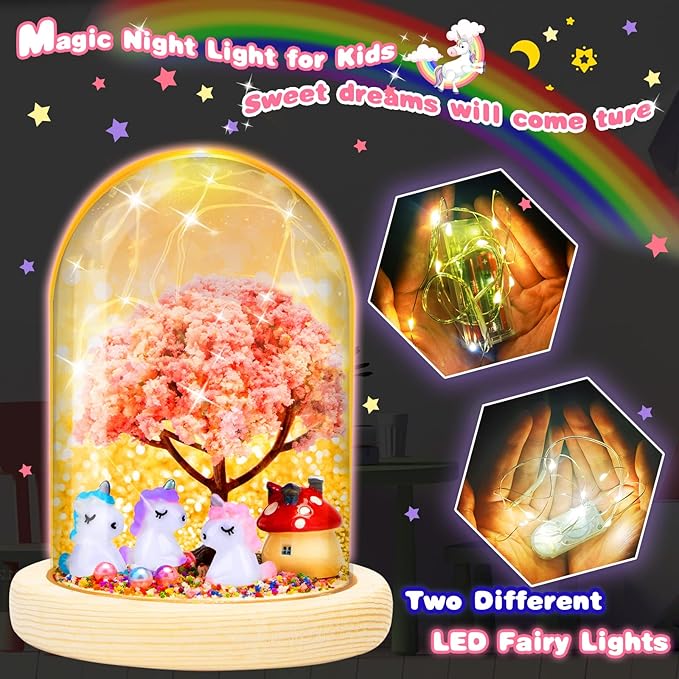 Unicorn Night Light, TCJJ DIY Night Light- Make Your Own Night Light, Unicorn Gifts for Girls, Unicorn Mermaid Hand Craft Terrarium Birthday Gifts Christmas Gifts for Age 4, 5, 6, 7, 8 Years Old Girls