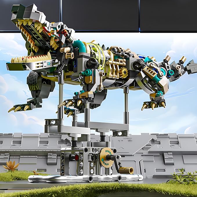 Mechanical Crocodile Building Set 996 Pieces Movable Animal with Display Stand Amphibians Building Block Toy Home Decor Gifts for Boys Teens Kids Adults Ages 6+