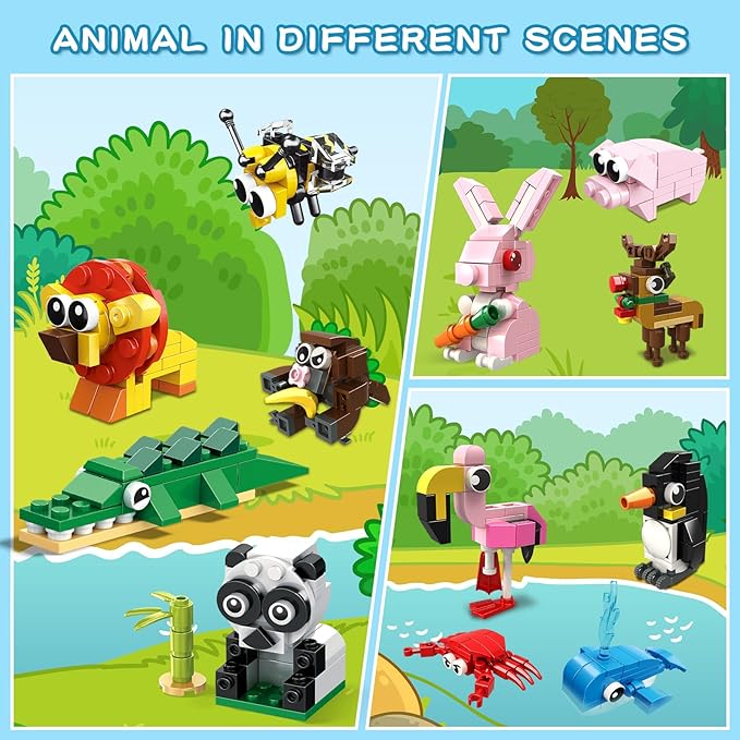 HOGOKIDS Party Favors for Kids - 12 Pack Animals Building Blocks Toy for Easter Gifts Goodie Bags Classroom Prizes Stocking Stuffers Building Set Valentines Day Birthday Gift for Boy Girl Ages 6-12+