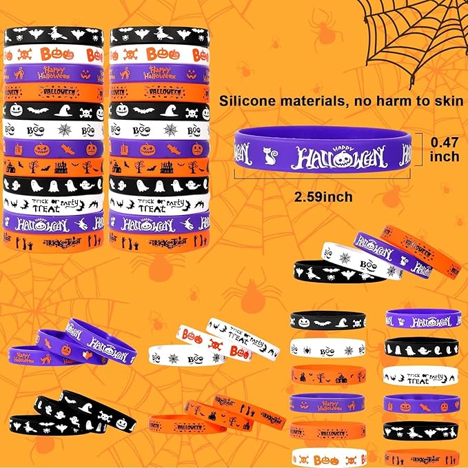 Garma 48Pcs Halloween Slap Bracelets Rubber Wristbands for Halloween Party favors, Kids Girls Boys Toddlers Halloween Gifts