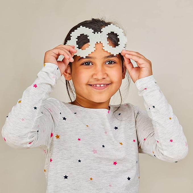 PLUS PLUS 240 Piece Interlocking Building Blocks for Kids, Open Ended Connecting Toys, STEM Bin Mini Manipulatives - Glow Mix Play Tube & Baseplate