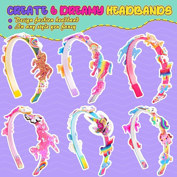 Unicorn Hair Accessories for Girls,Headband Making Kit Arts and Crafts for Kids Ages 4-6 6-8 8-12,Girls Toys Unicorn Gifts for 4 5 6 7 8 9 Year Old Girl Birthday Gifts