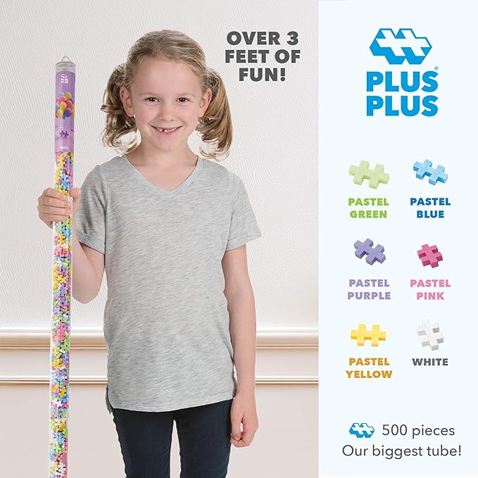 Plus Plus 500 Piece Interlocking Building Block 3D Puzzle Kit, Kids Stem Connecting Toys - Pastel Color Mix