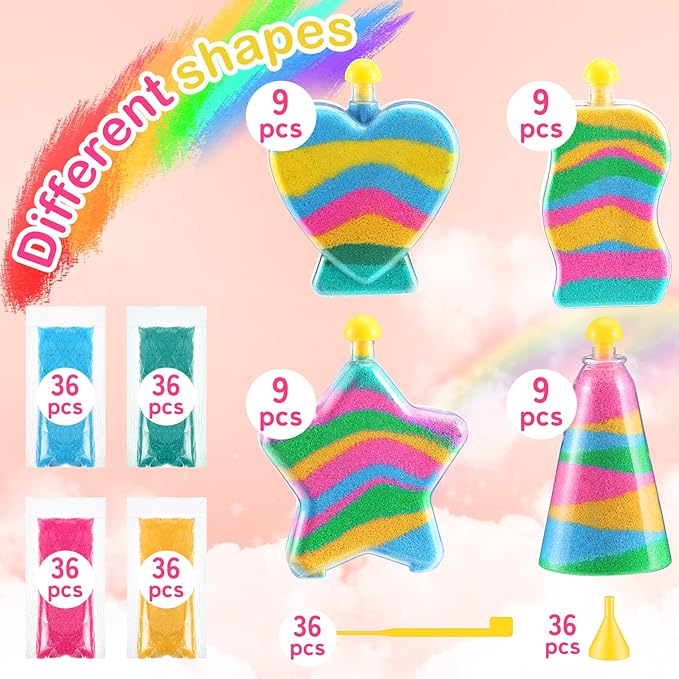 Deekin 24 Sets Sand Art Kits for Kids Create Your Own Clear Sand Art Bottles with Funnels and Sticks, DIY Colored Bottles Crafts for Boys Girls