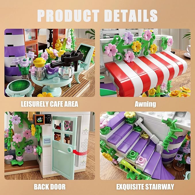 TYCOLE Flower House Building Set,Garden House Building Toy with LED Light,Romantic Greenhouse Model,Christmas Birthday Gift for Friends or girls8-12 (705PCS)