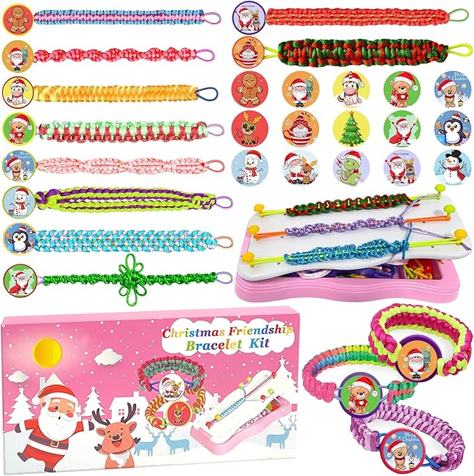 Friendship Bracelet Making Kit,String Bracelets Maker Arts and Craft for Girls,Birthday Gifts Ideas Christmas Stocking Stuffers Gifts for Girls (Pink Christmas)