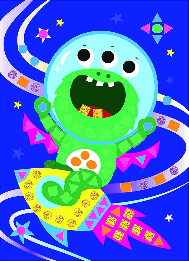 C.S. Kids Magic World Mosaic - Funky Monsters |Crafts Gifts | Educational Glitter Mosaic