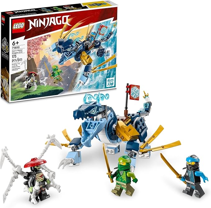 LEGO NINJAGO NYA’s Water Dragon EVO 71800 Toy for Girls and Boys 6 Plus Years Old, Mythical Creature Figure Building Set, Ninja Action Birthday Gift Idea